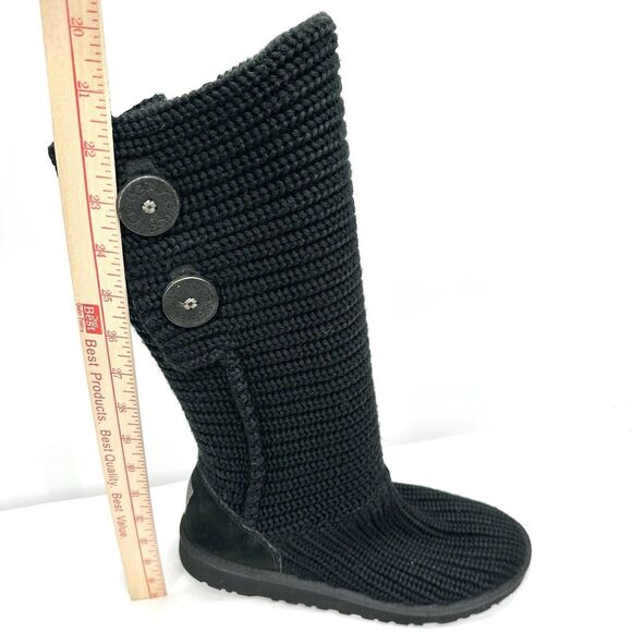 UGG Boots Cardy Sweater Knit Tall Womens Size 6 Black 2-Button Foldover Y2K - Picture 4 of 10